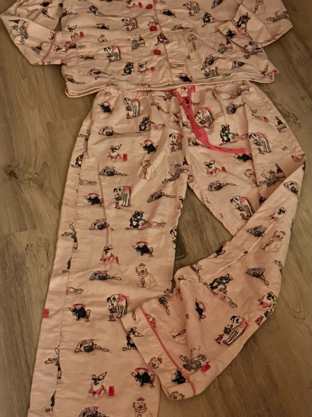 P.J. Salvage Let's Get Cozy Flannel Cotton Pink Dog Pajama Set Pockets S